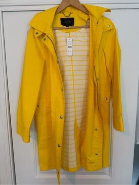 J. Crew Bright Yellow Hooded Trench Raincoat